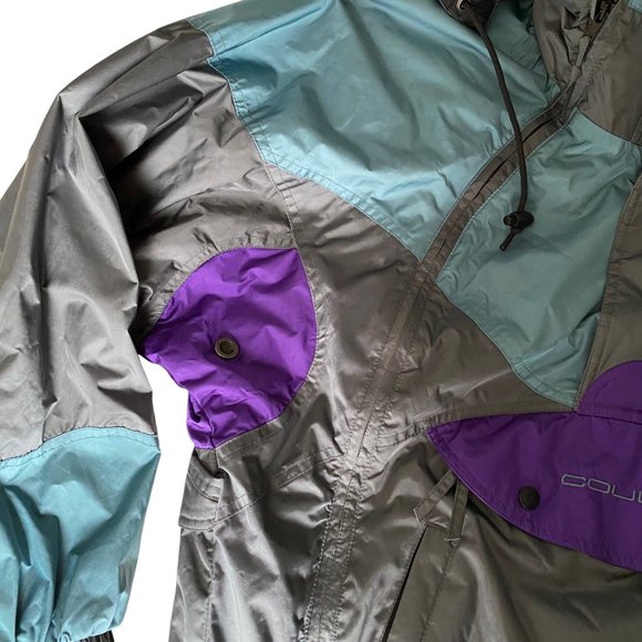 Vtg Couloir Mens Hooded Windbreaker Jacket Sz 40 Green Entrant Nylon Colorblock - Picture 11 of 16